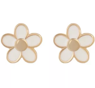 New Marc Jacobs Stud White Flower Earrings Gold Tone Free Shipping • $26.50