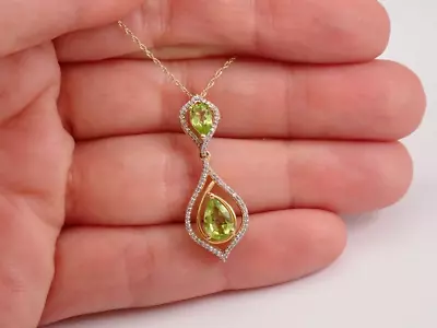 Pear Cut 0.90 Ct Peridot Diamond Necklace 925 Sterling Silver Fine Jewels Custom • $180