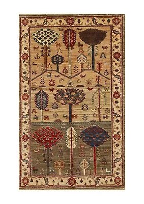 3x5 Ft Brown Landscape Tree Of Life Gabbeh Tribal Afghan Hand Knotted Rug • $399