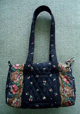 Vera Bradley Black Floral Petit Point Quilted Mini Duffel Shoulder Bag • $19.99