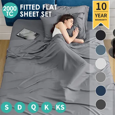 $18.39 • Buy 2000TC Ultra Comfort Soft Flat Fitted Sheet Set Bed Single Double Queen King NEW