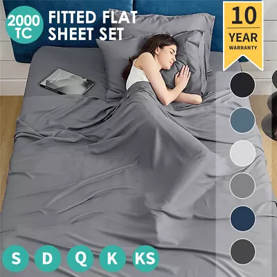 $18.39 • Buy 2000TC Ultra Comfort Soft Flat Fitted Sheet Set Bed Single Double Queen King NEW