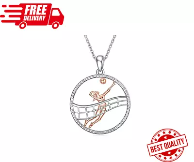 Volleyball Gifts Player Necklace Women 925 Sterling Silver-Volleyball Necklace-U • $77