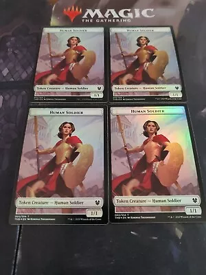 Mtg. 4x Human Soldier Double-Sided Tokens. Foil. Theros Beyond Death. Nm • $2.99