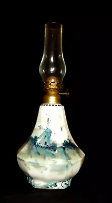 Antique Delft Miniature Milk Glass & Hand Painted Oil Lamp~pairpoint Mfg Co 1896 • $125