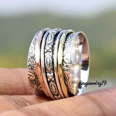 $16.45 • Buy Solid 925 Silver Spinning Spinner Ring Meditation Fidget Ring Anxiety Ring AZA1