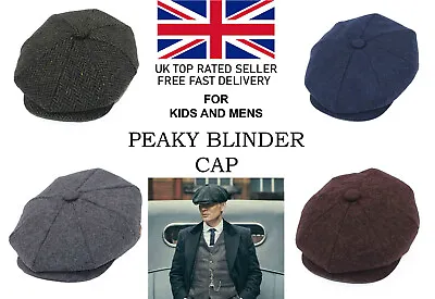 £11.88 • Buy Mens And Kids Peaky Blinders Hat Flat Cap Newsboy Herringbone Tweed Wool Gatsby 