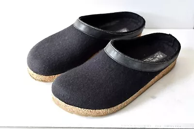 HAFLINGER Unisex GZL Leather Trim Grizzly Arch Support Wool Clogs Black Size 42 • $18