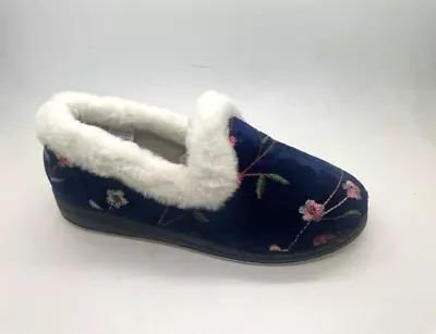 Ladies Shoes Panda Emille Blue Embroidery Fluffy Slippers CLEARANCE Size 6 • $30