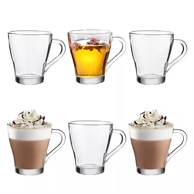 Set Of 6 Heat Resistant Handled Black/Green Tea Cups Cappuccino/Coffee Glass Mug • £10.99