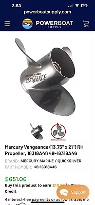 Mercury Vengeance Propeller 48-16318 21P Polished Stainless Steel • $350