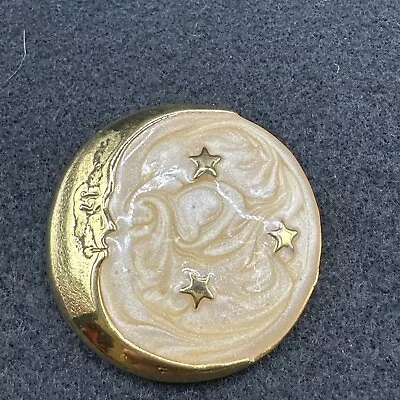 Moon Face Star Round Gold Tone Enamel Brooch Pendant Pin • $24