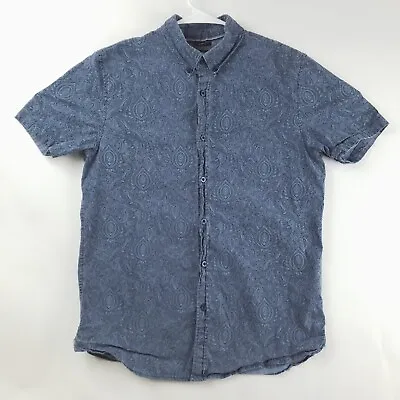 Lee Shirt Mens Medium Blue Paisley Short Sleeve Stretch Regular Fit Button-Down • $18.38