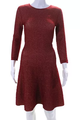 Issa London Womens Metallic Knit Long Sleeved Round Neck A Line Dress Red Size S • $60.99