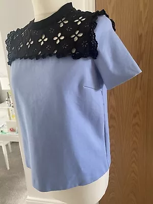 Miu Miu Designer Top Tie Back Broderie Anglais Cornflower Blue Fits 10 /Small 12 • £27