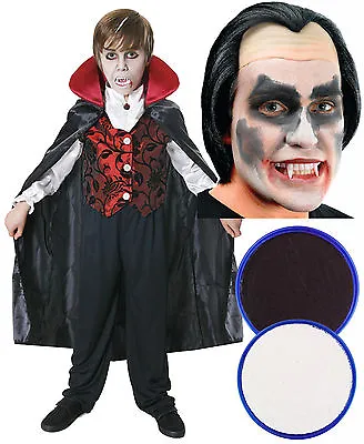 Boys Girls Kids Dracula Vampire Halloween Fancy Dress Costume Wig Face Paint • £14.22