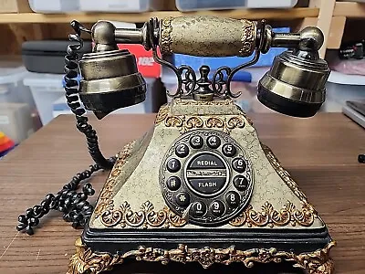 Landline Phone Ornate French Style Push Button Gold Marbled Brass Look UNTESTED  • $22.05