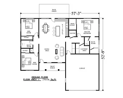 Custom Country House Home Cabin Plans 3 Bedroom 2 Bathroom With FREE CAD File • $29.99