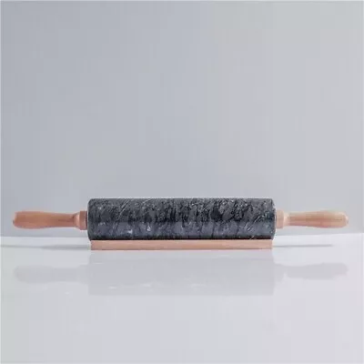 10-Inch Barrel Marble Rolling Pin With Wooden Cradle Black • $24.90