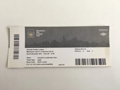 £2.99 • Buy MANCHESTER CITY V NORWICH CITY 3rd December 2011 MATCH TICKET