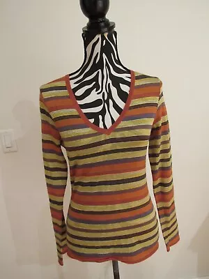 New DEFECT Missoni Multi Color Striped Knit V-neck Long Sleeve Top M • $19.99