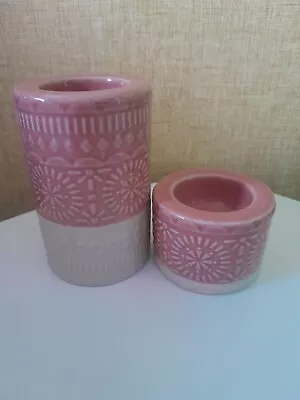 Beautiful Vintage Ceramic Pillar Tealight Candle Holders Pair 11cm And 5cm Tall • £9.99