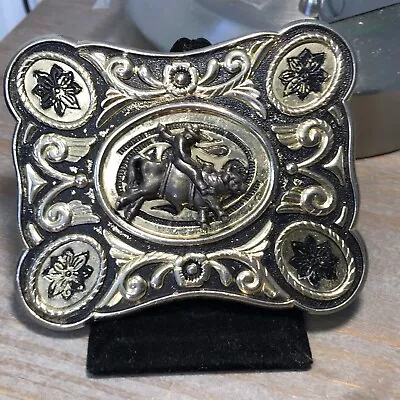 Vintage Metal Belt Buckle Bull Riding Gold Tone • $8.99