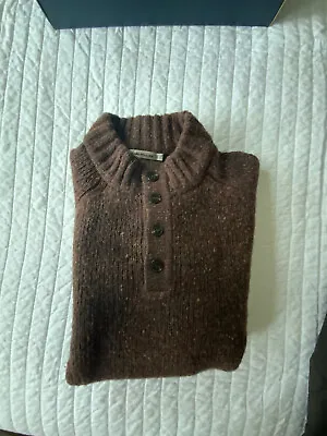 $45 • Buy Large Peter Millar Sweater, Brown Donegal, Henley Button Collar