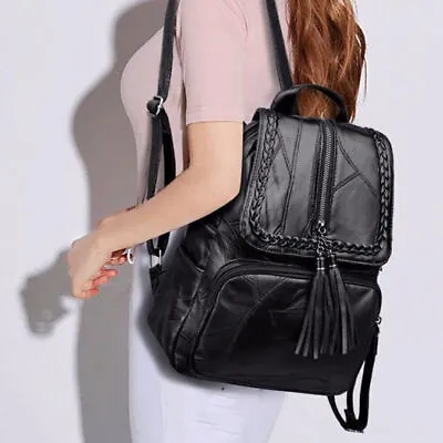 Womens Leather Backpack Tassels Schoolbag Travel Rucksack Outdoor Shoulder Bag~ • £7.78