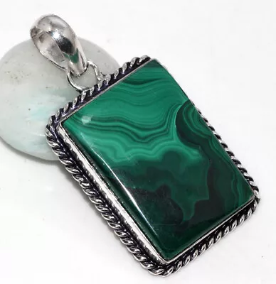 925 Silver Plated-Malachite Ethnic Gemstone Handmade Pendant Jewelry 1.7  JW • $3.99