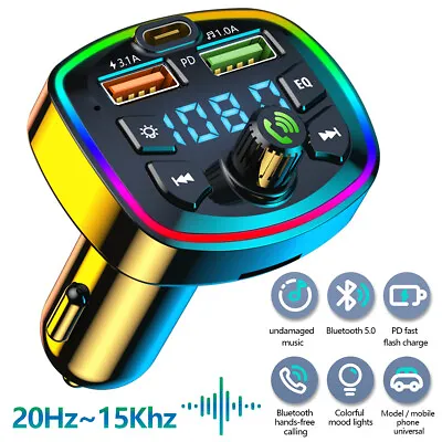 Car Wireless Bluetooth FM Transmitter 2 USB Charger Car MP3 Player Handsfree Kit • £7
