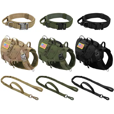 Military Tactical No Pull Dog Training Vest Harness/Collar/Leash/Pouch Bag M-XL • $21.99