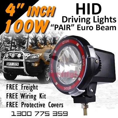 HID Xenon Driving Lights - Pair 4 Inch 100w Euro Beam 4x4 4wd Off Road 12v 24v • $258.41