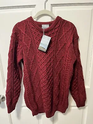 NWT Aran Ireland Irish Wool Red Men’s Fisherman’s Pullover Sweater Size M Medium • $75