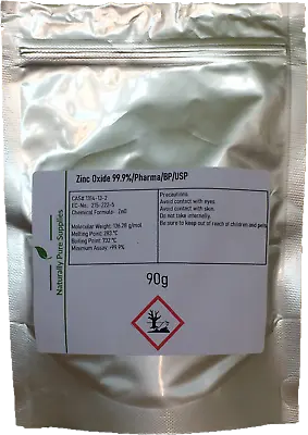 Zinc Oxide 99.9% Pure Pharma Grade/ BP/ USP Fine White Powder 90g  • £6.50