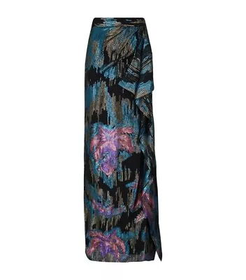 Peter Pilotto Fil Coupe Fireworks Maxi Skirt Black Long Metallic New UK 10 US 6 • £87.99