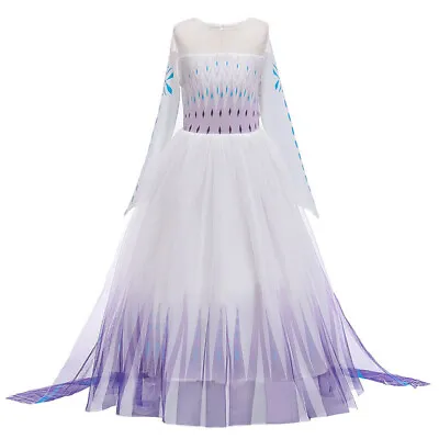 $26.99 • Buy 2019 New Girls Frozen 2 White Elsa Costume Party Birthday Dress + Cape 2-10 Yrs