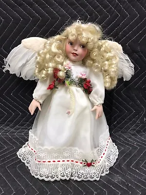 Signed Numbered Porcelain Angel Doll AEL 1998 White Feather Wings Blonde • $15