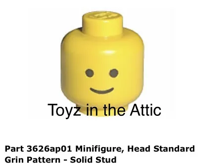 Lego 1x 3626ap01 Yellow Minifigure Head Standard Grin Pattern Space Castle Vf • $6.29