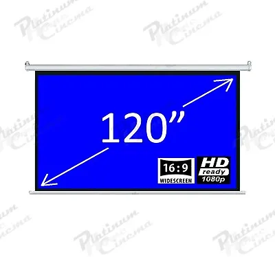 120  Electric HD Projector Screen Home Cinema Aspect Ratio 16:9 Matte White • £99.95