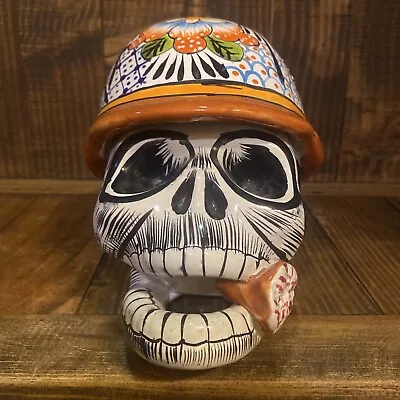 Helmet Cigar Skull Day Of The Dead Talavera Mexican Folk Art Hand Painted • $105