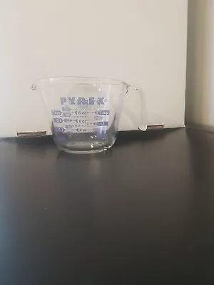 Vintage PYREX 1 Cup Glass Measuring Cup Metric/ Ounces With BLUE Letters USA • $20