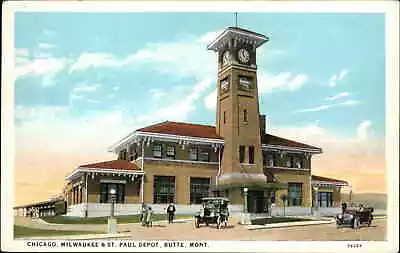 Butte Montana MT Chicago Milwaukee St Paul Railroad Station Vintage Postcard • $5.80