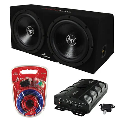 Audiopipe Car Package Dual 12  Subwoofer Enclosure + 2 Ch. Amplifier + Amp Kit • $205.99