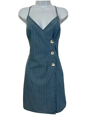 £17.99 • Buy Topshop Mini Wrap Dress Sleeveless Cami Strappy Stripe Side Button Blue Size UK8