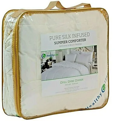 HealthyLine Silk Filled Summer Comforter Blanket Light Weight 300CT Cotton Shell • $149