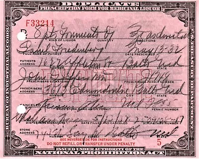 Antique Prohibition Whisky Prescription Doctor Jeffers Pharmacy Bar Baltimore MD • $65