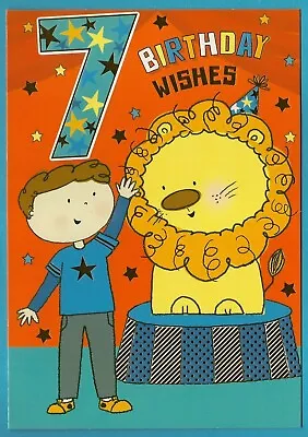 7th Happy Birthday Greeting Card Boy's 7 Years Old Seventh Party Lion • £2.35