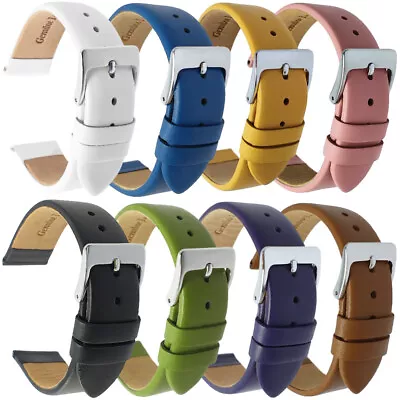 £7.59 • Buy Genuine Leather Watch Strap Yellow Grey Pink Red Blue Green Tan Sizes 8mm-30mm