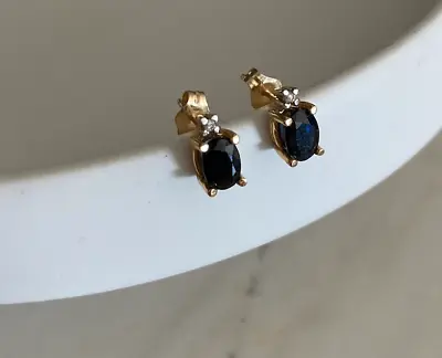 Lab Blue Sapphire And Diamond Stud Earrings • $125